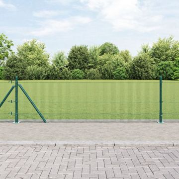 Gossi imprejmuire din sarma sudata cu 13 stalpi cu flanse verde 0.4x50 m otel