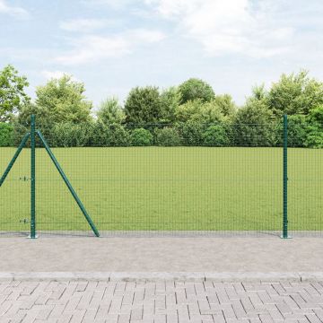 Gossi imprejmuire din sarma sudata cu 13 stalpi flansati verde 1x25 m metalice