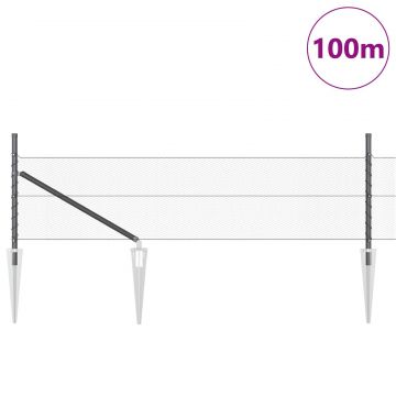 Imprejmuire hexagon Gossi gri 0.4x100 m otel, stalpi pentru imprejmuire Gossi cu varf 13 buc Ø32 mm 60 cm otel galvanizat
