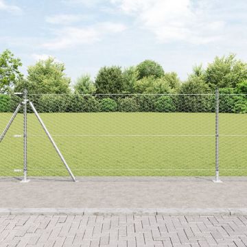 Imprejmuire hexagonala Gossi 1x10 m otel galvanizat, stalpi pentru imprejmuire Gossi cu placi de baza 7 pcs Ø32mm 110cm otel galvanizat