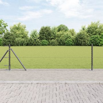 Imprejmuire hexagonala Gossi gri 0.4x10 m otel, stalpi de imprejmuire Gossi cu placute de baza 7 pcs Ø32mm 50cm otel galvanizat