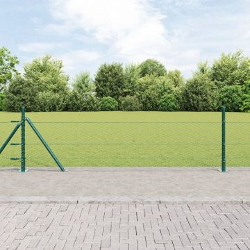 Imprejmuirea hexagonala Gossi verde 0.4x50 m otel, stalpi de imprejmuire Gossi cu placi de baza 13 buc Ø32mm 50cm otel galvanizat