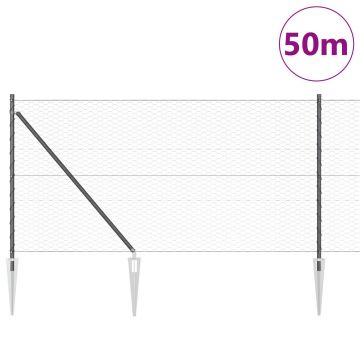 Ingradire hexagonala Gossi gri 1x50 m otel, stalpi de ingradire Gossi cu varf 13 buc Ø32 mm 120 cm otel galvanizat
