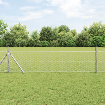 Gard hexagonal Gossi 0,5x50 m din otel galvanizat, stalpi de gard Gossi 13 buc Ø32 mm 100 cm din otel galvanizat