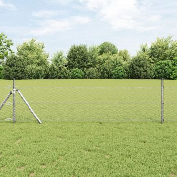 Gard hexagonal Gossi 0.8x50 m din otel galvanizat, stalpi de gard Gossi 13 buc Ø32 mm 120 cm din otel galvanizat