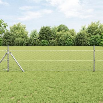 Gard hexagonal Gossi 0.8x50 m otel galvanizat, stalpi de gard Gossi 13 buc Ø32 mm 120 cm otel galvanizat