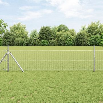 Gard hexagonal Gossi 0.8x50 m otel galvanizat, stalpi de gard Gossi 13 buc Ø32 mm 120 cm otel galvanizat