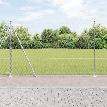Gard hexagonal Gossi 1.5x50 m otel galvanizat, stalpi de gard Gossi cu placi de baza 13 pcs Ø32mm 83.5cm otel galvanizat