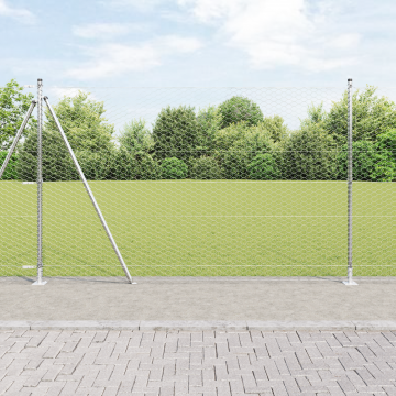 Gard hexagonal Gossi 1.5x50 m otel galvanizat, stalpi de gard Gossi cu placi de baza 13 pcs Ø32mm 83.5cm otel galvanizat