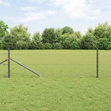 Gard hexagonal Gossi gri 0,4x10 m otel, stalpi gard Gossi cu varf 7 buc Ø32 mm 60 cm otel galvanizat