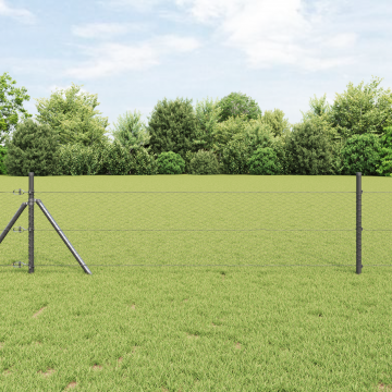 Gard hexagonal Gossi gri 0,4x25 m otel, stalpi Gossi 13 buc gri Ø32 mm 80 cm otel zincat
