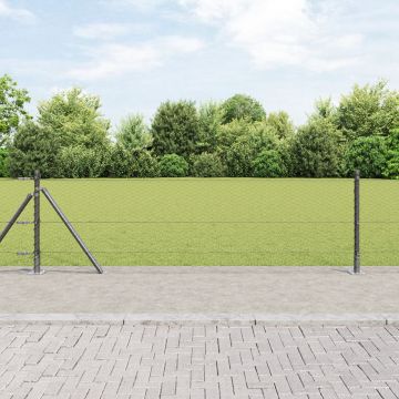 Gard hexagonal Gossi gri 0.6x10 m otel, posturi pentru gard Gossi cu placi de baza 7 buc Ø32mm 70cm otel galvanizat