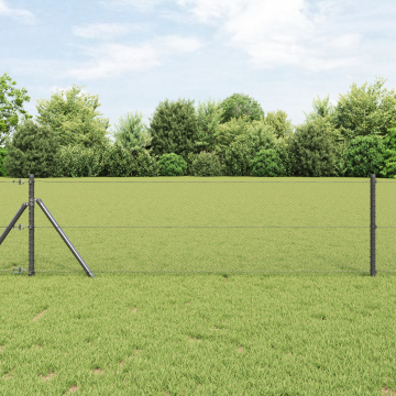 Gard hexagonal Gossi gri 0.6x10 m otel, stalpi de gard Gossi 7 buc gri Ø32 mm 100 cm otel galvanizat