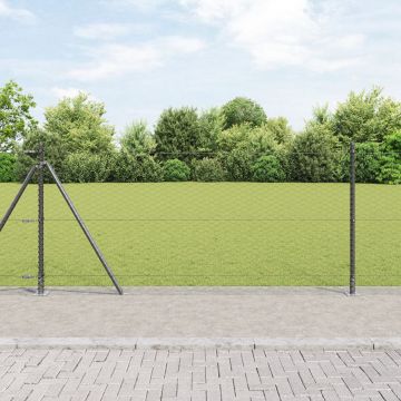 Gard hexagonal Gossi gri 0.8x100 m otel, stalpi de gard Gossi cu placi de baza 13 buc Ø32mm 90cm otel galvanizat