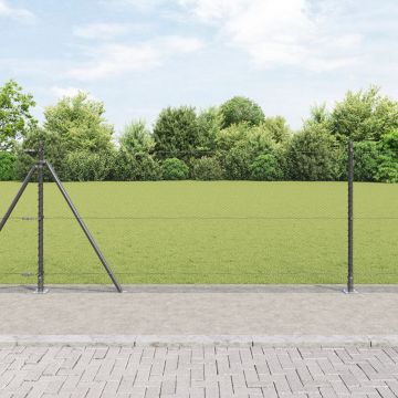 Gard hexagonal Gossi gri 0.8x100 m otel, stalpi gard Gossi cu placi de baza 13 pcs Ø32mm 90cm otel galvanizat