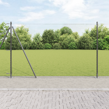 Gard hexagonal Gossi gri 1,4x10 m otel, stalpi de gard Gossi cu placi de baza 7 buc Ø32mm 78,5cm otel galvanizat