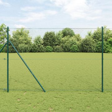 Gard hexagonal Gossi gri 1,5x50 m din otel, stalpi pentru gard Gossi 13 buc verzi Ø32 mm 200 cm din otel zincat