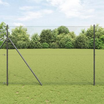 Gard hexagonal Gossi gri 1,6x10 m otel, stalpi de gard Gossi 7 buc gri Ø32 mm 210 cm otel galvanizat