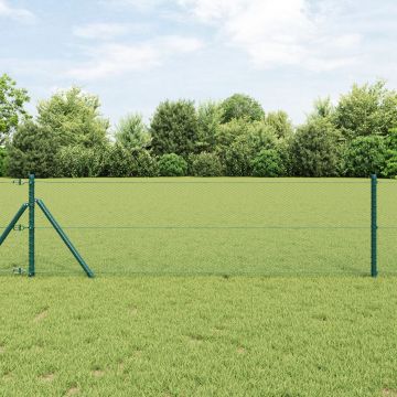 Gard hexagonal Gossi verde 0.6x10 m otel, stalpi de gard Gossi 7 buc verde Ø32 mm 100 cm otel galvanizat
