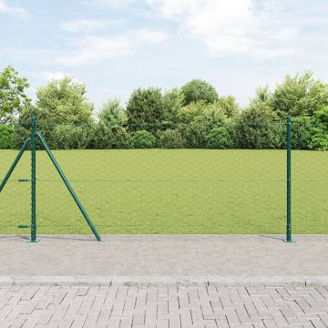 Gard hexagonal Gossi verde 0.8x10 m otel, stalpi pentru gard Gossi cu placi de baza 7 buc Ø32mm 90cm otel zincat