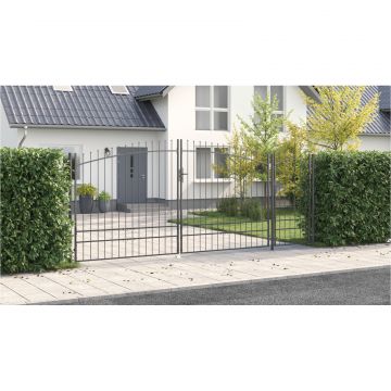 Gossi poarta de gradina cu varf lance gri 195x500 cm otel