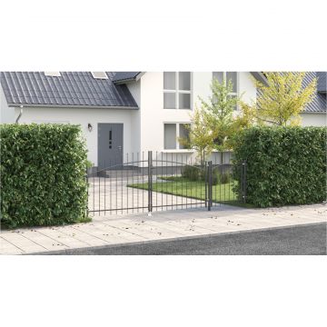 Gossi poarta de gradina cu varfuri in forma de lance gri 125x400 cm otel