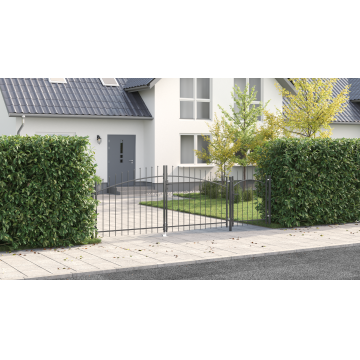 Gossi poarta de gradina cu varfuri in forma de lance gri 125x400 cm otel