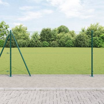 Gard hexagonal Gossi verde 1.2x10 m otel, stalpi de gard Gossi cu placi de baza 7 pcs Ø32mm 68.5cm otel galvanizat