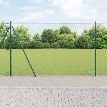 Gard hexagonal Gossi verde 1.4x25 m otel, stalpi de gard Gossi cu placi de baza 13 pcs Ø32mm 78.5cm otel galvanizat