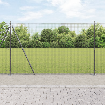 Gossi gard cu plasa sudata cu 7 stalpi flansati gri 1.4 x 10 m otel