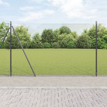 Gossi gard din sarma sudata cu 13 stalpi flansati gri 1.6x25 m otel