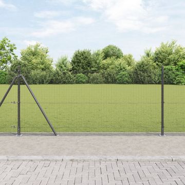 Gossi gard din sarma sudata cu 7 stalpi flansati gri 0.8x10 m otel