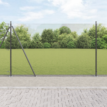 Gossi gard din sarma sudata cu 7 stalpi flansati gri 1.4x10 m otel