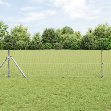 Gossi gard hexagonal 0.6x10 m otel galvanizat, Gossi stalpi pentru gard 7 pcs Ø32 mm 100 cm otel galvanizat
