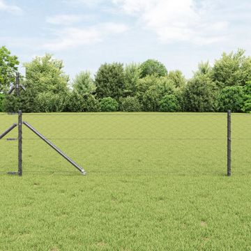 Gossi gard hexagonal gri 0.6x25 m otel, stalpi de gard Gossi cu spike 13 buc Ø32 mm 80 cm otel galvanizat