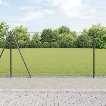 Gossi gard hexagonal gri 1.2x50 m otel, Gossi stalpi pentru gard cu placi de baza 13 pcs Ø32mm 68.5cm otel galvanizat