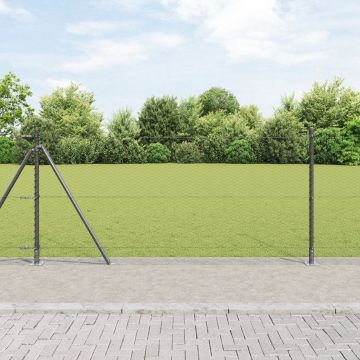 Gossi gard hexagonal gri 1x10 m otel, posturi de gard Gossi cu placi de baza 7 pcs Ø32mm 110cm otel zincat