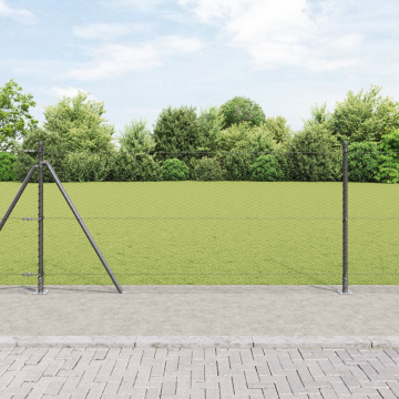 Gossi gard hexagonal gri 1x10 m otel, posturi de gard Gossi cu placi de baza 7 pcs Ø32mm 110cm otel zincat