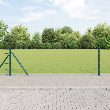 Gossi gard hexagonal verde 0.5x10 m fier, Gossi stalpi de gard cu placi de baza 7 buc Ø32mm 70cm fier galvanizat