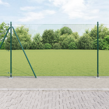 Gossi imprejmuire din sarma sudata cu 13 stalpi flansati verde 1.4x25 m otel