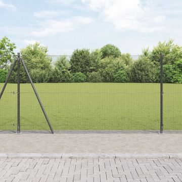 Gossi imprejmuire din sarma sudata cu 7 stalpi flansati gri 1.2x10 m otel