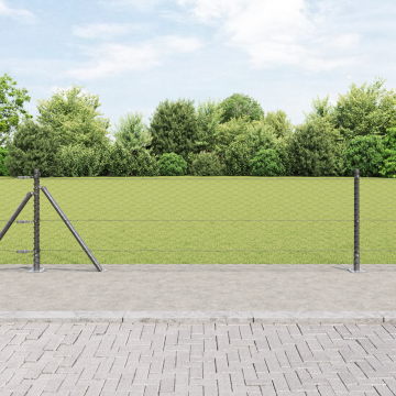 Imprejmuire hexagonala Gossi gri 0.6x10 m otel, stalpi de imprejmuire Gossi cu placi de baza 7 buc Ø32mm 70cm otel galvanizat