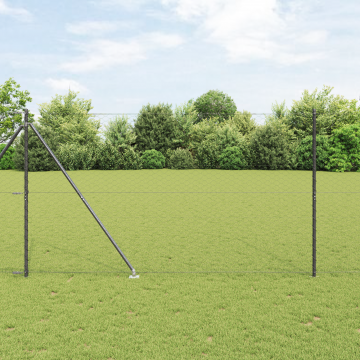 Imprejmuire hexagonala Gossi gri 1.6x25 m otel, stalpi pentru imprejmuire Gossi cu carlig 13 buc Ø32 mm 180 cm otel galvanizat