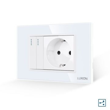 Intrerupator Dublu Cap Scara + Priza cu Rama din Sticla LUXION, Standard Italian, 3M