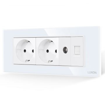 Priza Dubla Schuko + TV + Internet cu Rama din Sticla LUXION, Standard Italian, 6M