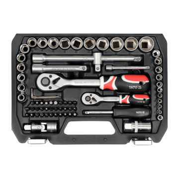 Set 72 piese chei tubulare si biti 1 4   si 1 2   Yato YT-38782