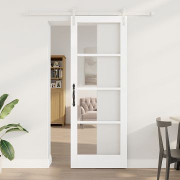 Usa glisanta Gossi cu set de accesorii 'orkdal'alb din lemn solid & sticla, usa interioara Gossi cu sticla 'orkdal'alb 78x211x4 cm