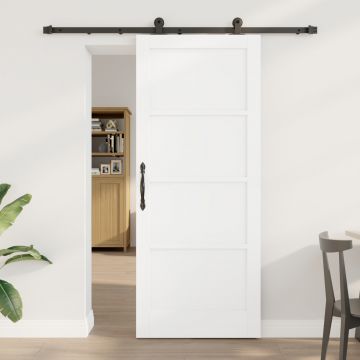 Usa glisanta Gossi cu set de componente albe 83x202 cm din lemn masiv de pin, usa interioara Gossi 'orkdal'alba 83x202x4 cm din lemn masiv de pin