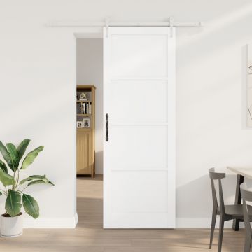 Usa glisanta Gossi cu set de hardware alb 83x232 cm din lemn masiv de pin, usa interioara Gossi orkdal alb 83x232x4 cm din lemn masiv de pin