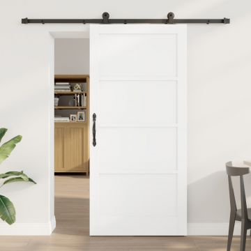 Usa glisanta Gossi cu set de hardware alb 93x202 cm lemn masiv de pin, usa de interior Gossi “orkdal” alb 93x202x4 cm lemn masiv de pin